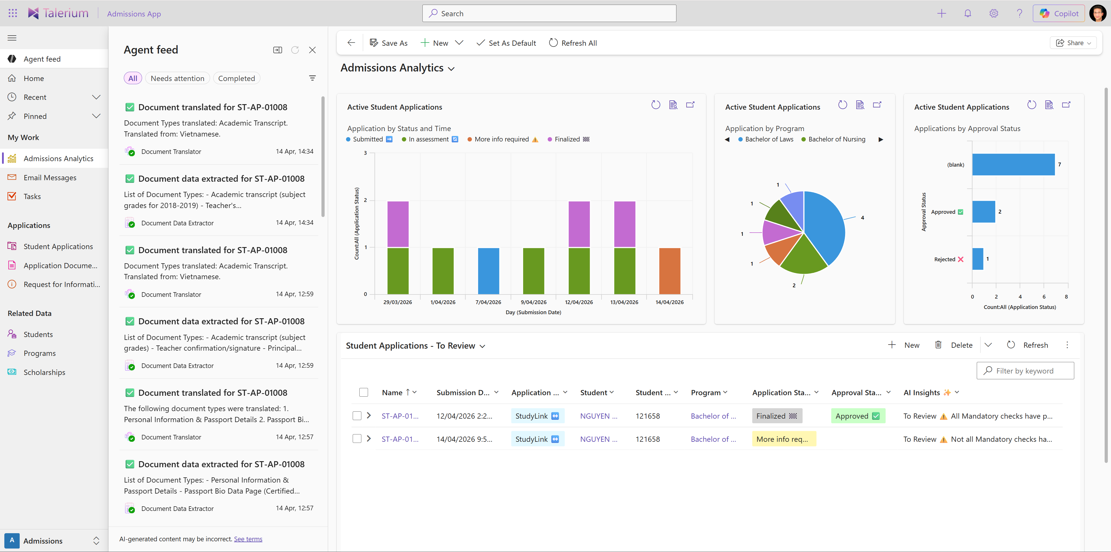 Admissions officer dashboard