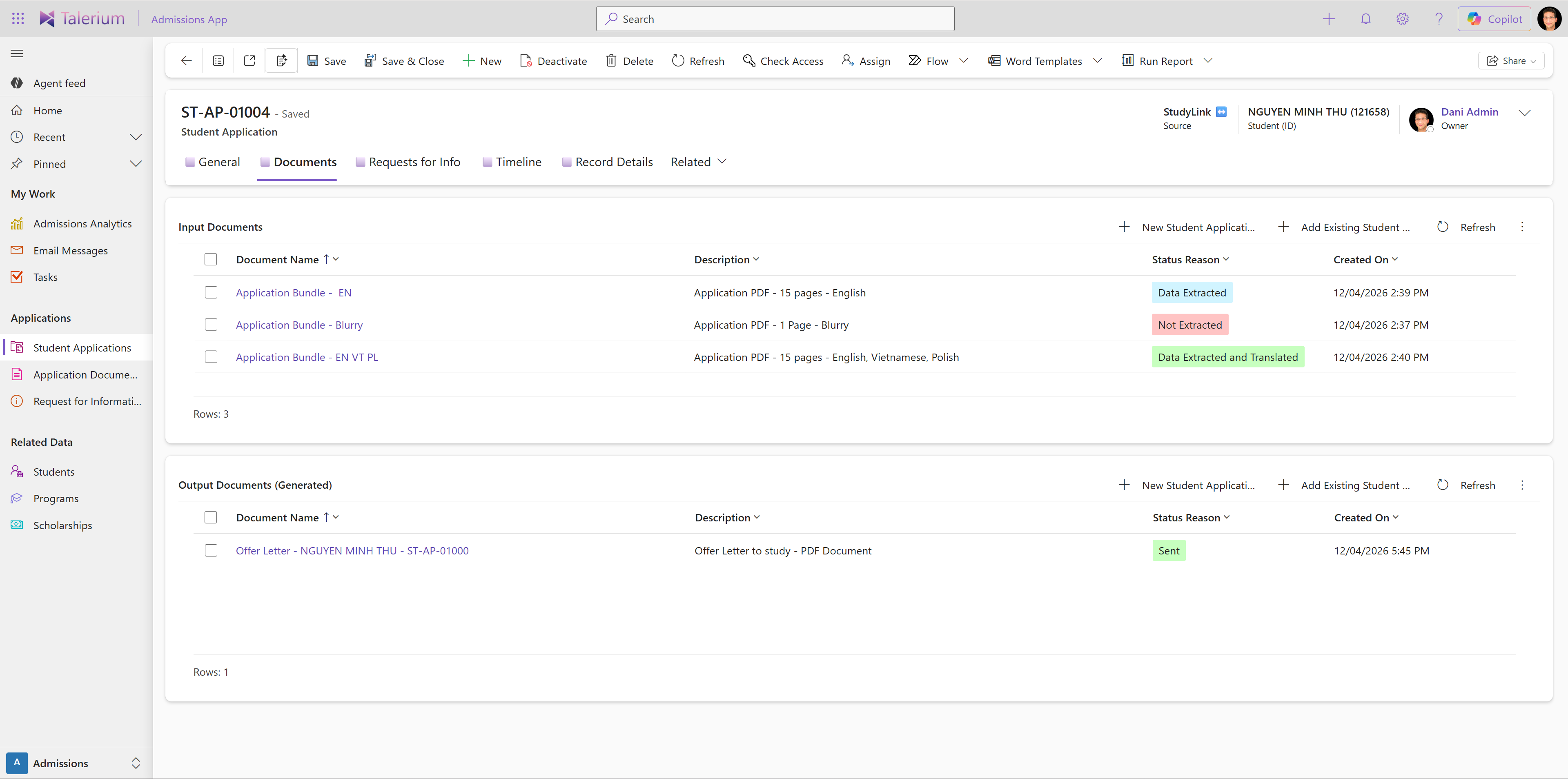 Document review in admissions