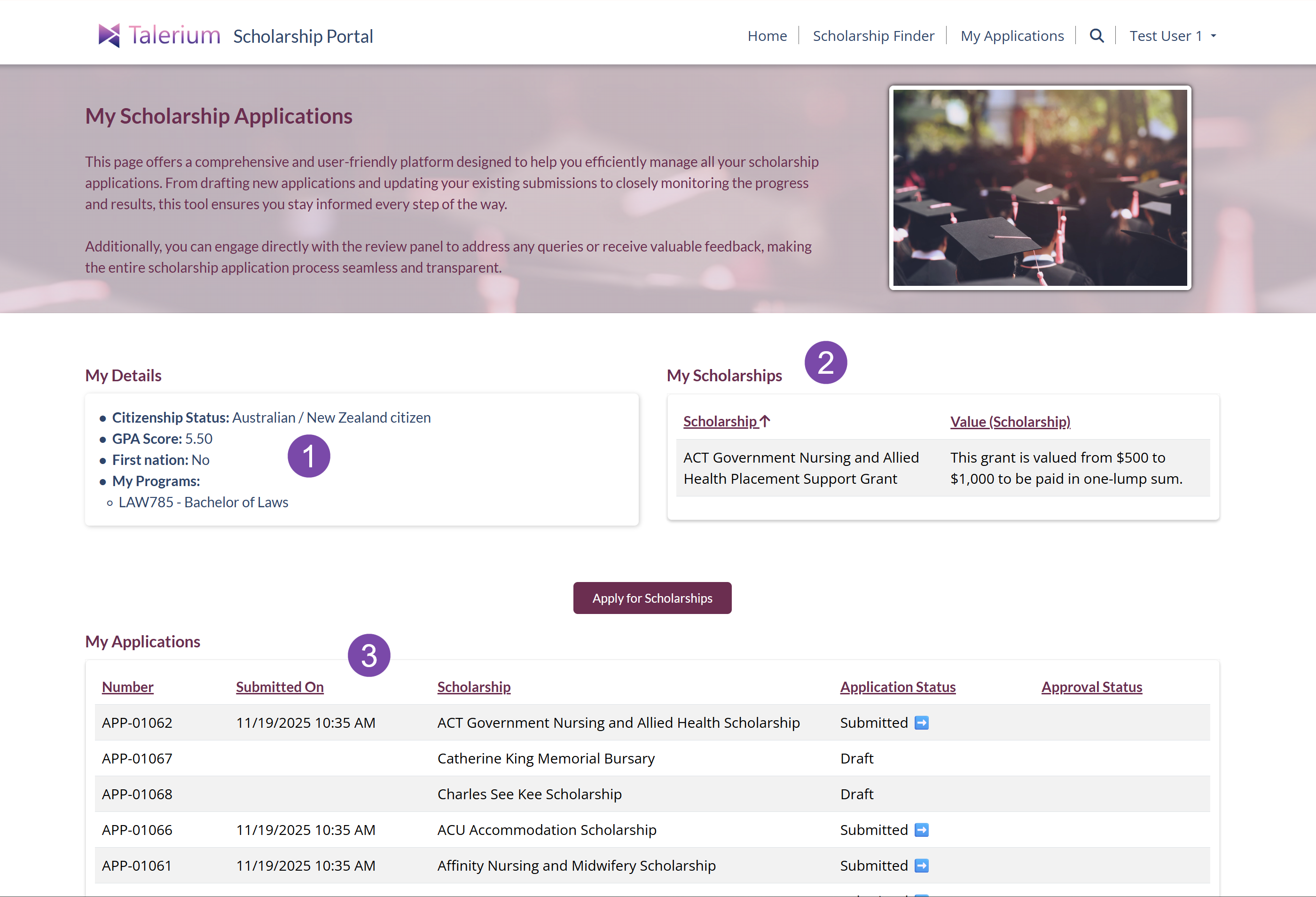 Student scholarship applications portal